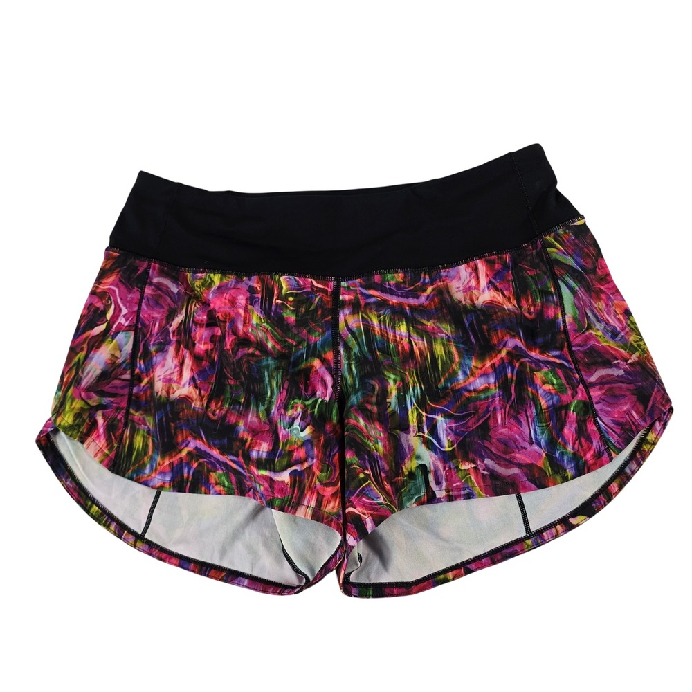 Lululemon Speed Up Shorts Multi Color Swirl‎ Abstract Print Black  Size 6
